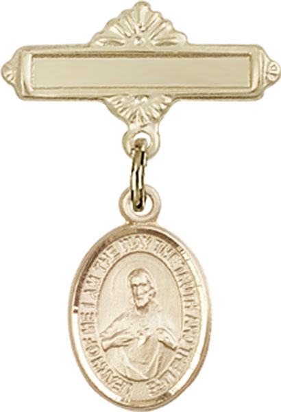 Personalized Baby Badge - Engraved Badge Pin with Scapular Charm