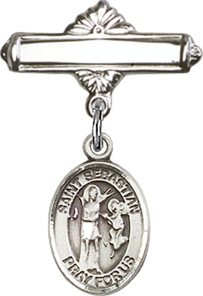 Personalized Baby Badge - Engraved Badge Pin with St. Sebastian Charm