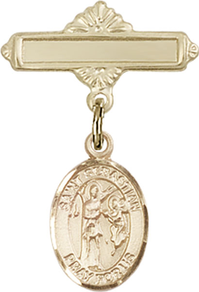 Personalized Baby Badge - Engraved Badge Pin with St. Sebastian Charm