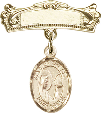 Personalized Baby Badge - Engraved Badge Pin with Our Lady of Star of the Sea Charm