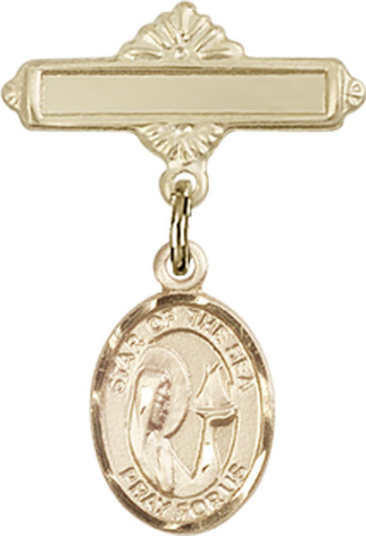 Personalized Baby Badge - Engraved Badge Pin with Our Lady of Star of the Sea Charm