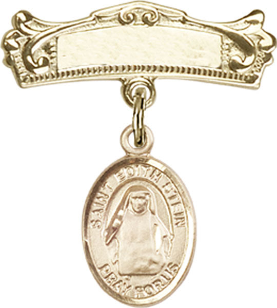 Personalized Baby Badge - Engraved Badge Pin with St. Edith Stein Charm
