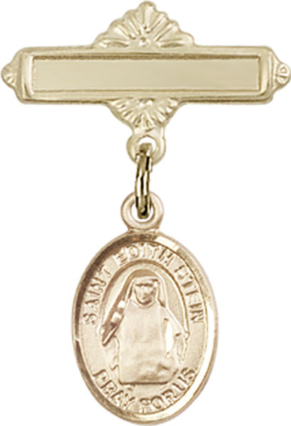 Personalized Baby Badge - Engraved Badge Pin with St. Edith Stein Charm