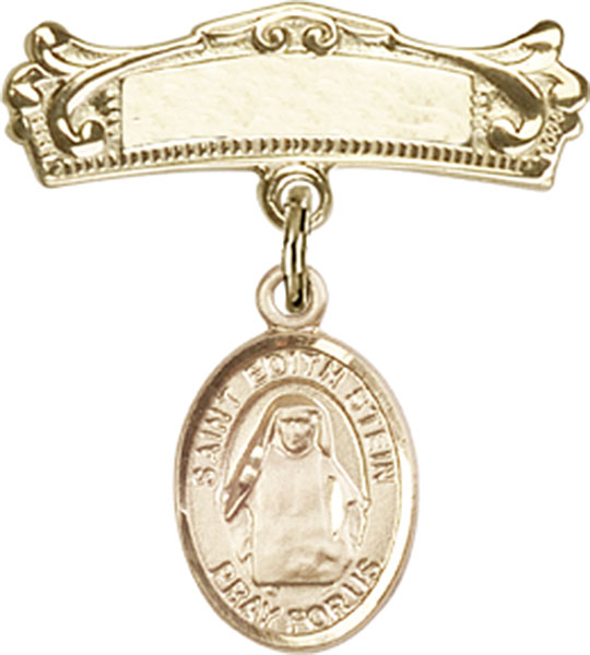 Personalized Baby Badge - Engraved Badge Pin with St. Edith Stein Charm