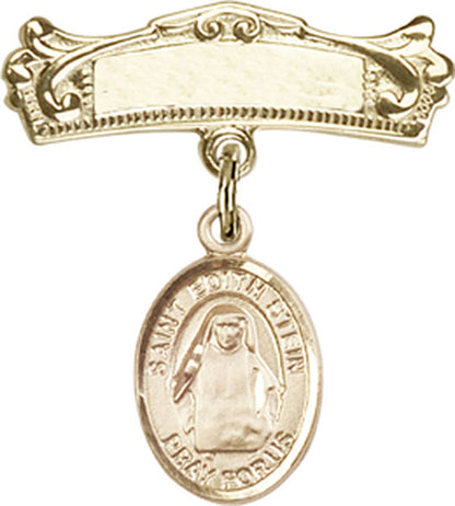 Personalized Baby Badge - Engraved Badge Pin with St. Edith Stein Charm