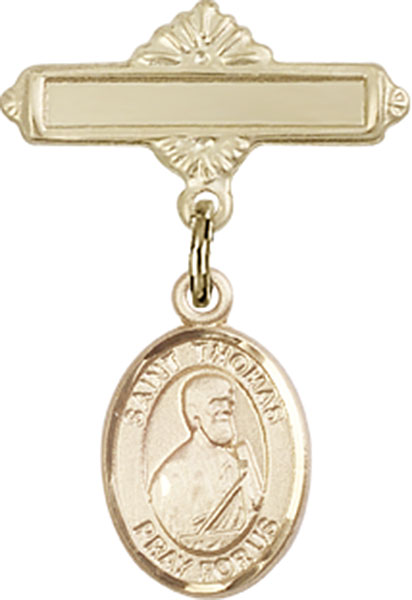 Personalized Baby Badge - Engraved Badge Pin with St. Thomas the Apostle Charm
