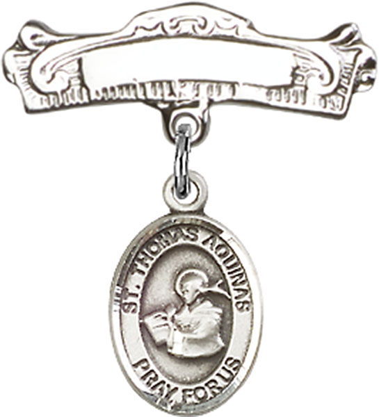 Personalized Baby Badge - Engraved Badge Pin with St. Thomas Aquinas Charm