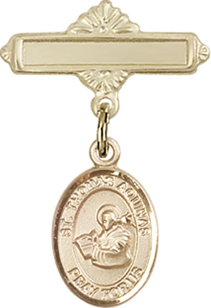 Personalized Baby Badge - Engraved Badge Pin with St. Thomas Aquinas Charm