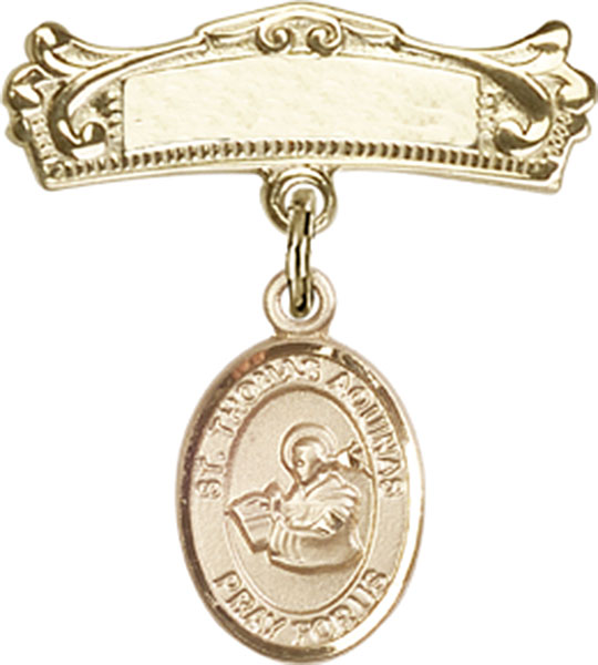 Personalized Baby Badge - Engraved Badge Pin with St. Thomas Aquinas Charm