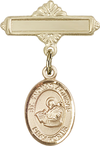 Personalized Baby Badge - Engraved Badge Pin with St. Thomas Aquinas Charm