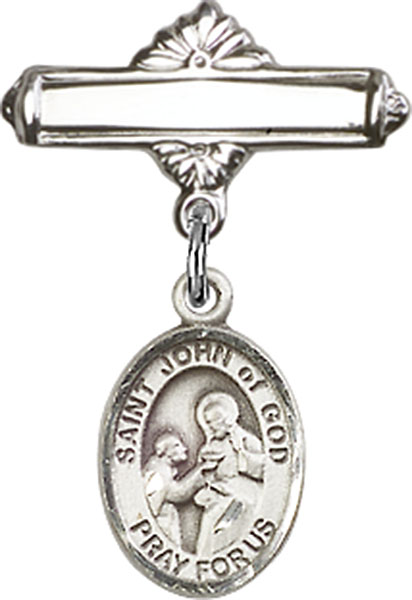 Personalized Baby Badge - Engraved Badge Pin with St. John of God Charm