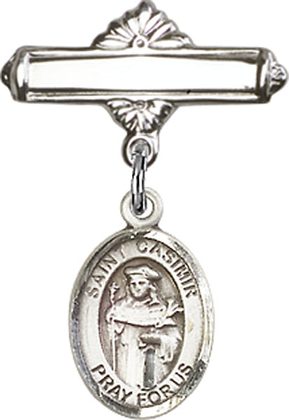 Personalized Baby Badge - Engraved Badge Pin with St. Casimir of Poland Charm