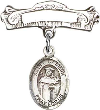 Personalized Baby Badge - Engraved Badge Pin with St. Casimir of Poland Charm