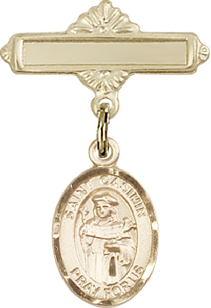 Personalized Baby Badge - Engraved Badge Pin with St. Casimir of Poland Charm
