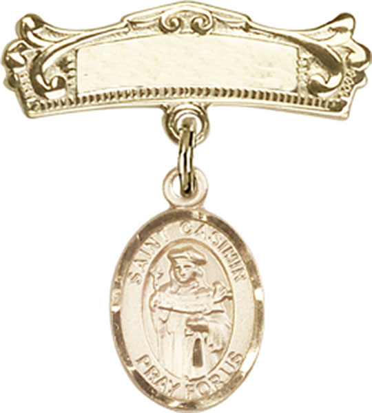 Personalized Baby Badge - Engraved Badge Pin with St. Casimir of Poland Charm