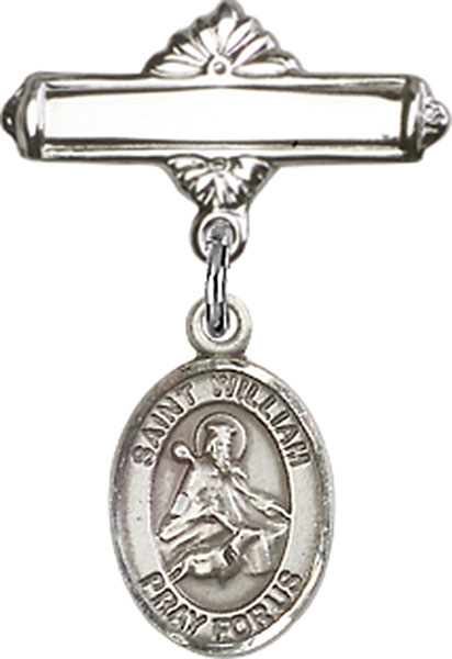 Personalized Baby Badge - Engraved Badge Pin with St. William of Rochester Charm