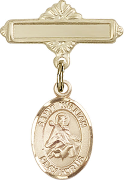 Personalized Baby Badge - Engraved Badge Pin with St. William of Rochester Charm