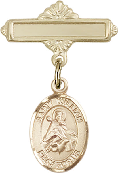 Personalized Baby Badge - Engraved Badge Pin with St. William of Rochester Charm