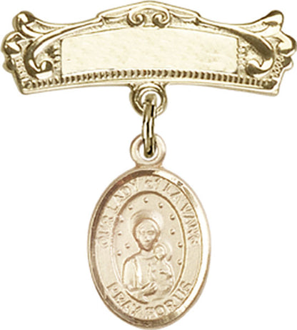Personalized Baby Badge - Engraved Badge Pin with Our Lady of la Vang Charm