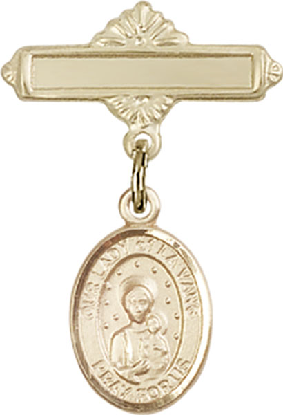 Personalized Baby Badge - Engraved Badge Pin with Our Lady of la Vang Charm