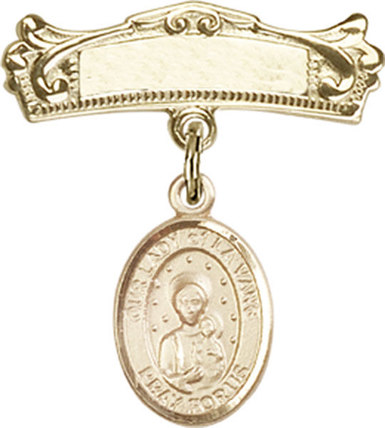 Personalized Baby Badge - Engraved Badge Pin with Our Lady of la Vang Charm