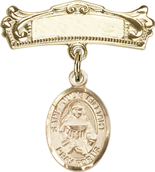 Personalized Baby Badge - Engraved Badge Pin with St. Julie Billiart Charm