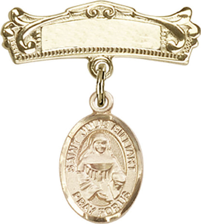 Personalized Baby Badge - Engraved Badge Pin with St. Julie Billiart Charm