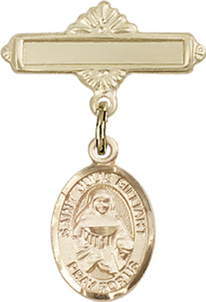 Personalized Baby Badge - Engraved Badge Pin with St. Julie Billiart Charm