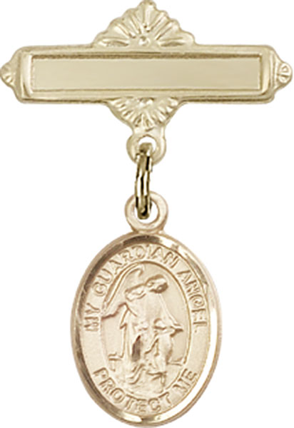 Personalized Baby Badge - Engraved Badge Pin with Guardian Angel w/Child Charm