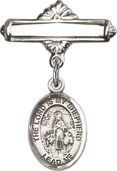 Personalized Baby Badge - Engraved Badge Pin with Lord Is My Shepherd Charm