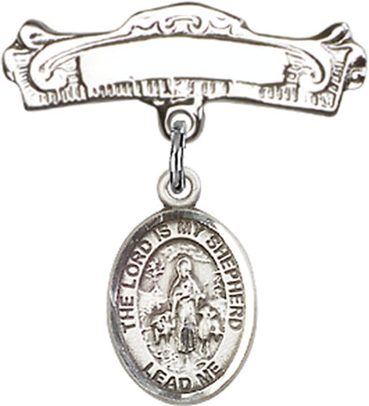 Personalized Baby Badge - Engraved Badge Pin with Lord Is My Shepherd Charm
