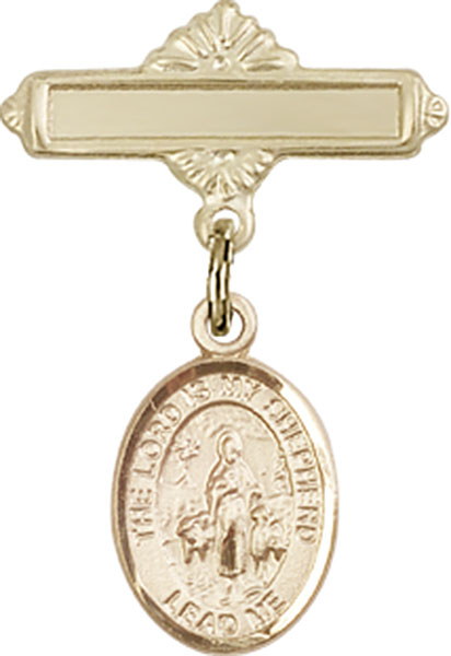 Personalized Baby Badge - Engraved Badge Pin with Lord Is My Shepherd Charm