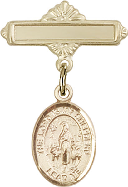 Personalized Baby Badge - Engraved Badge Pin with Lord Is My Shepherd Charm