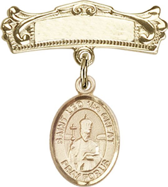 Personalized Baby Badge - Engraved Badge Pin with St. Leo the Great Charm