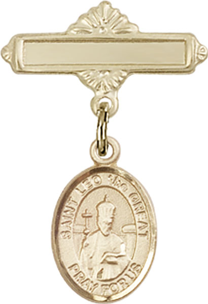 Personalized Baby Badge - Engraved Badge Pin with St. Leo the Great Charm