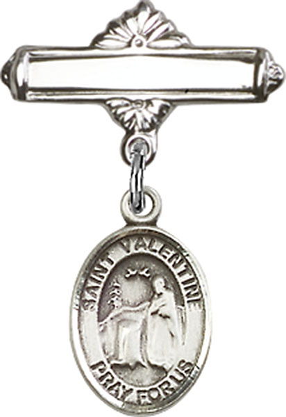 Personalized Baby Badge - Engraved Badge Pin with St. Valentine of Rome Charm
