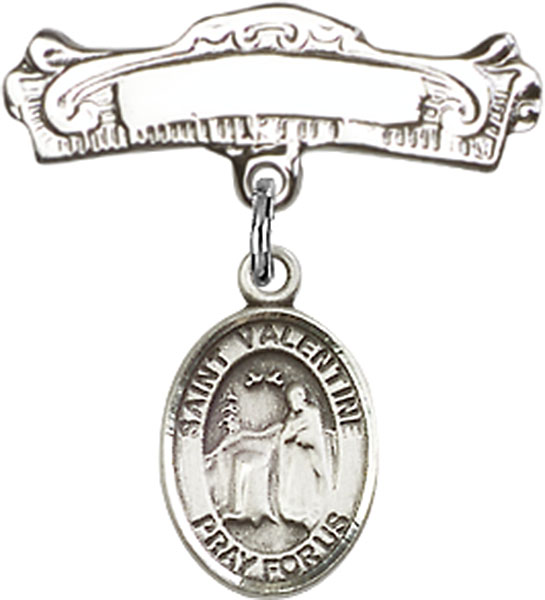 Personalized Baby Badge - Engraved Badge Pin with St. Valentine of Rome Charm