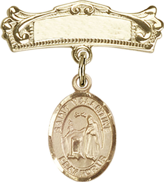 Personalized Baby Badge - Engraved Badge Pin with St. Valentine of Rome Charm