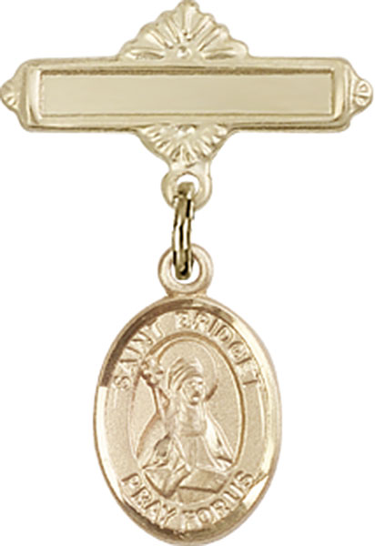 Personalized Baby Badge - Engraved Badge Pin with St. Bridget of Sweden Charm