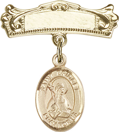 Personalized Baby Badge - Engraved Badge Pin with St. Bridget of Sweden Charm