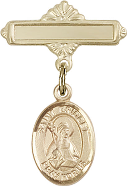 Personalized Baby Badge - Engraved Badge Pin with St. Bridget of Sweden Charm