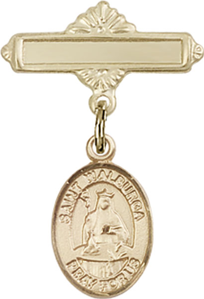 Personalized Baby Badge - Engraved Badge Pin with St. Walburga Charm