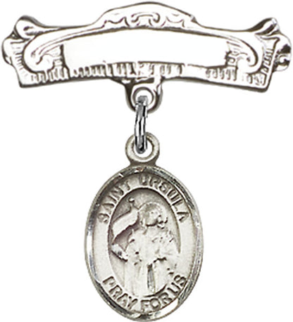 Personalized Baby Badge - Engraved Badge Pin with St. Ursula Charm