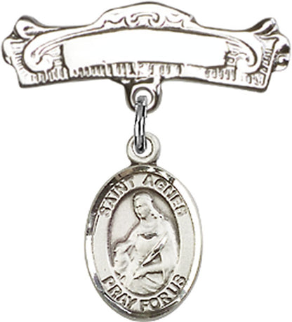 Personalized Baby Badge - Engraved Badge Pin with St. Agnes of Rome Charm