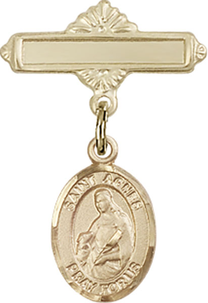 Personalized Baby Badge - Engraved Badge Pin with St. Agnes of Rome Charm