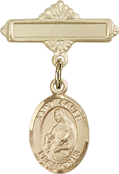 Personalized Baby Badge - Engraved Badge Pin with St. Agnes of Rome Charm