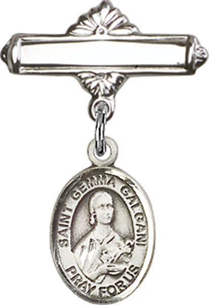 Personalized Baby Badge - Engraved Badge Pin with St. Gemma Galgani Charm
