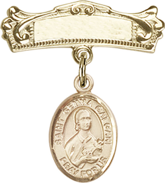Personalized Baby Badge - Engraved Badge Pin with St. Gemma Galgani Charm