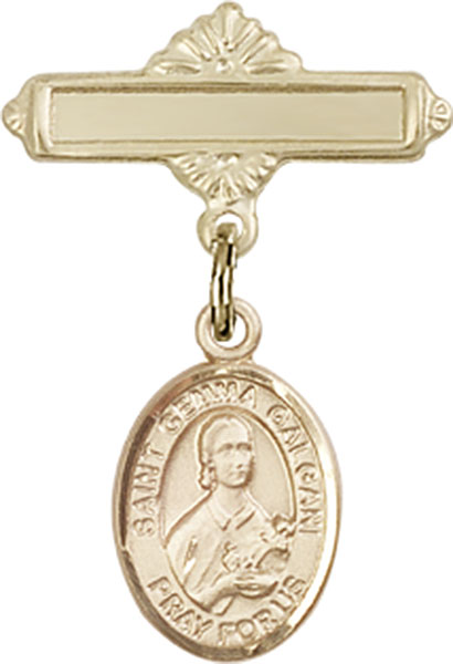 Personalized Baby Badge - Engraved Badge Pin with St. Gemma Galgani Charm