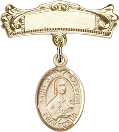 Personalized Baby Badge - Engraved Badge Pin with St. Gemma Galgani Charm
